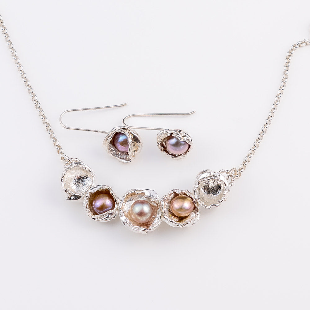 Water Cast Cluster Pearl Sterling Silver Necklace