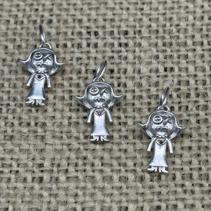 Mini Lady Doll Pendant With Ruby Hearts