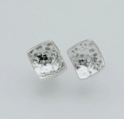Sterling Silver Hammered Squares and Diamonds Dangle Earrings