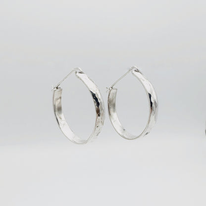 Sterling Silver Fully Closing Hammered Hoop Earrings
