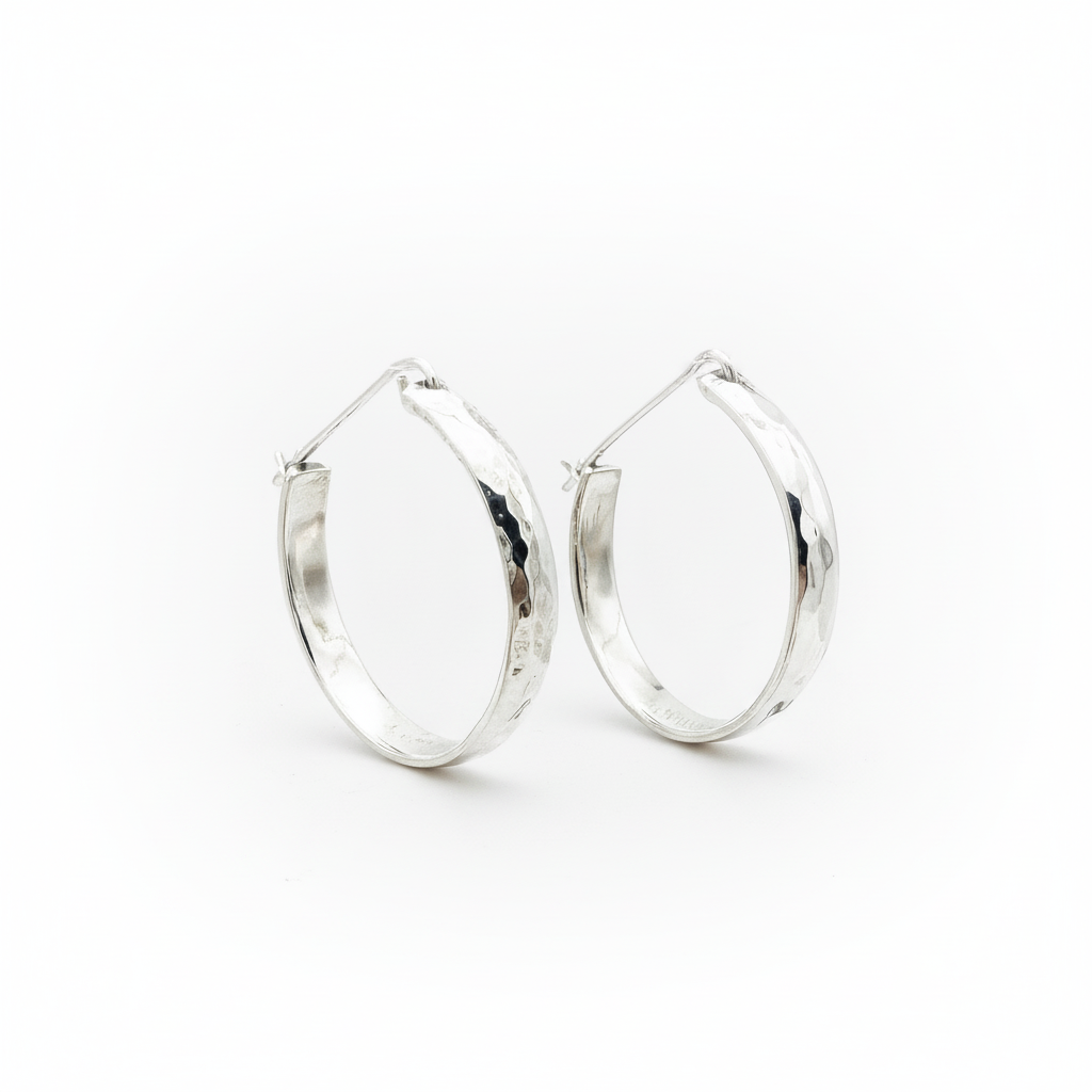 Sterling Silver Fully Closing Hammered Hoop Earrings