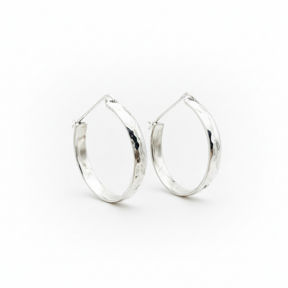 Sterling Silver Fully Closing Hammered Hoop Earrings