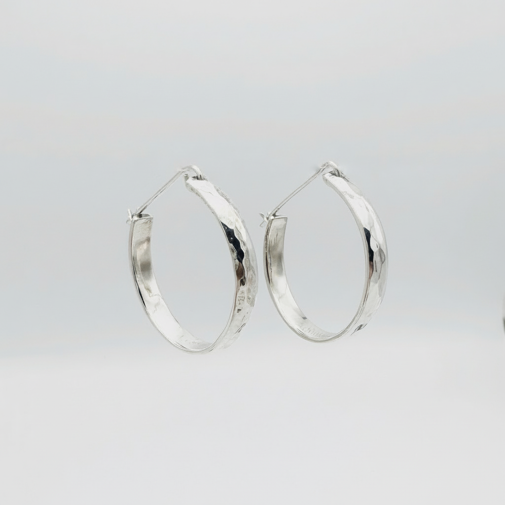 Sterling Silver Fully Closing Hammered Hoop Earrings