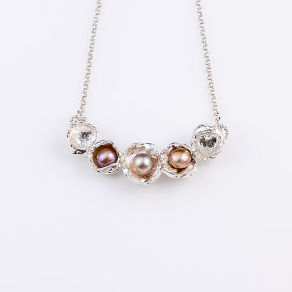 Water Cast Cluster Pearl Sterling Silver  Necklace