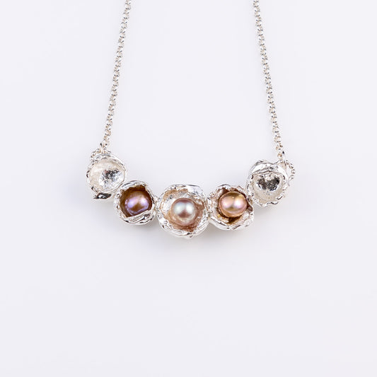 Water Cast Cluster Pearl Sterling Silver  Necklace