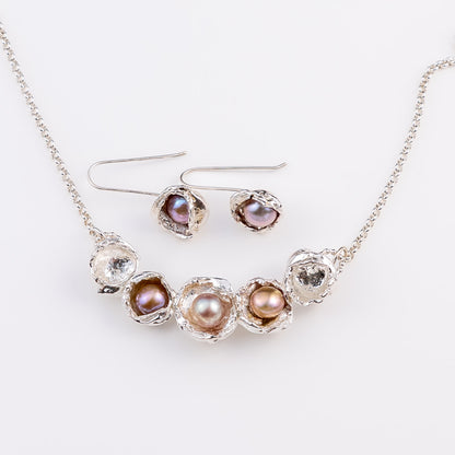 Water Cast Cluster Pearl Sterling Silver  Necklace